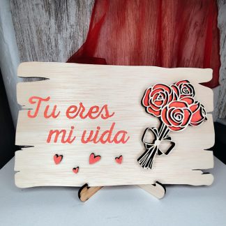 Placa con ramo madera San Valentín