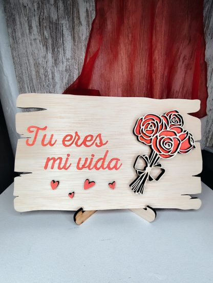 Placa con ramo madera San Valentín