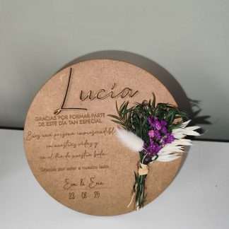 Placa agradecimiento flores preservadas