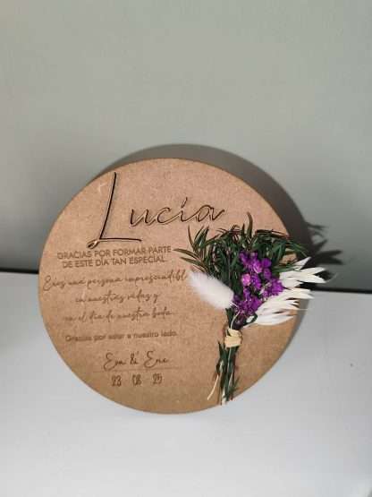 Placa agradecimiento flores preservadas